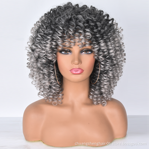 High temperature resistance fiber wig Short curly wigs for black women with bangs Ombre blonde synthetic afro kinky curly wigs